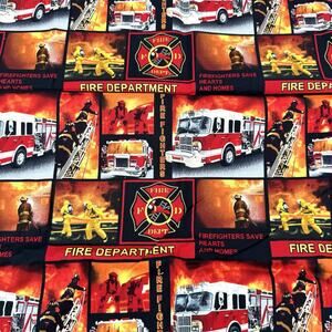 Fireman Firefighter Cotton Fabric-Firefighter Fireman Quilting Fabric 1 2/3 Yds.